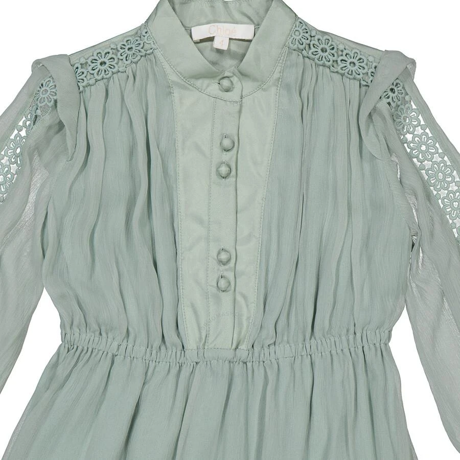 Chloé Girls Green Lace-Trim Long Sleeve Midi Shirt Dress 3