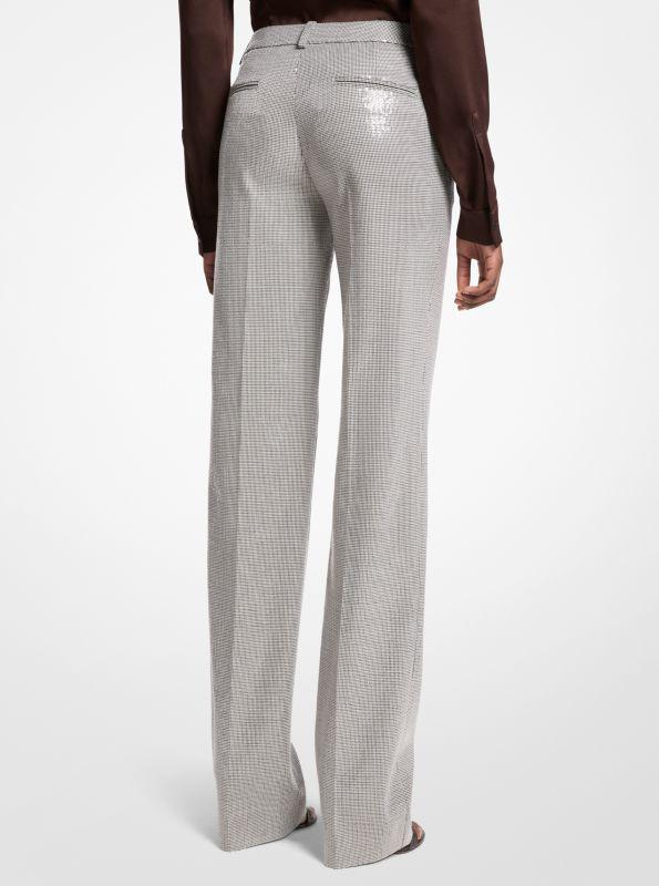 Michael Kors Carolyn Hand-Embroidered Sequin Dogtooth Stretch Wool Trousers