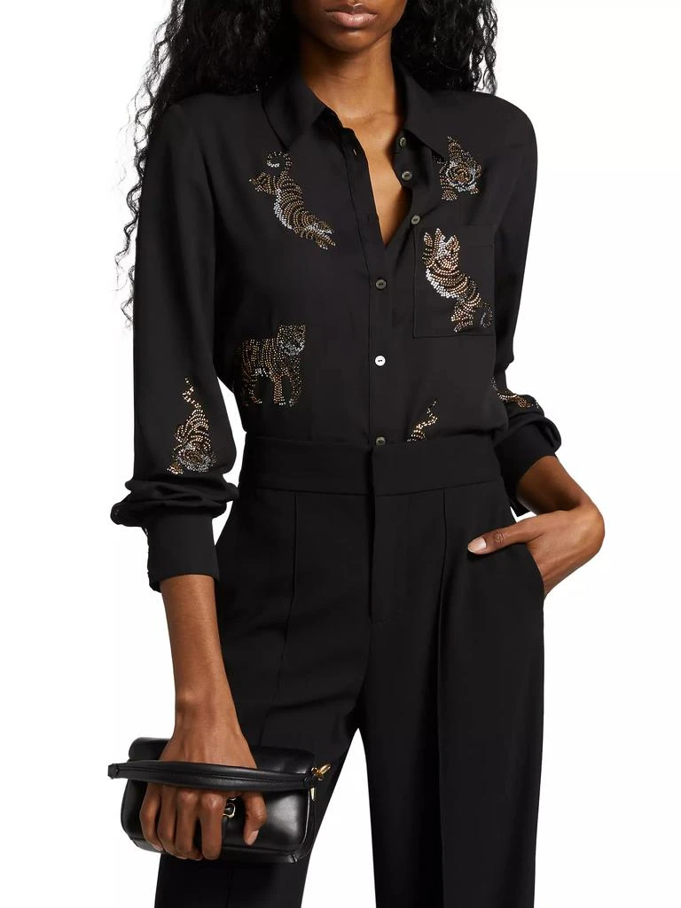 Cinq à Sept Blanche Rhinestone Tiger Button-Front Top 3