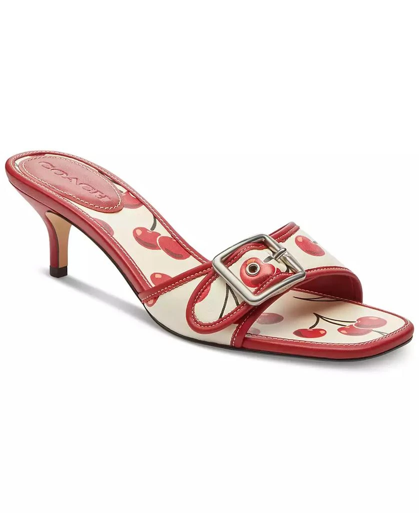 Coach Margot Cherry Print Leather Kitten Heel Sandals 1