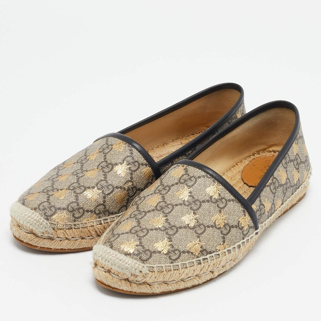 Gucci Gucci Beige/Brown GG Supreme Canvas Bee Espadrilles Flats Size 38