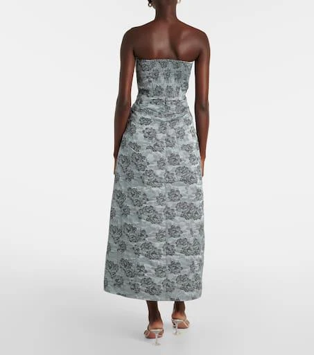 Ganni Strapless floral jacquard midi dress 3