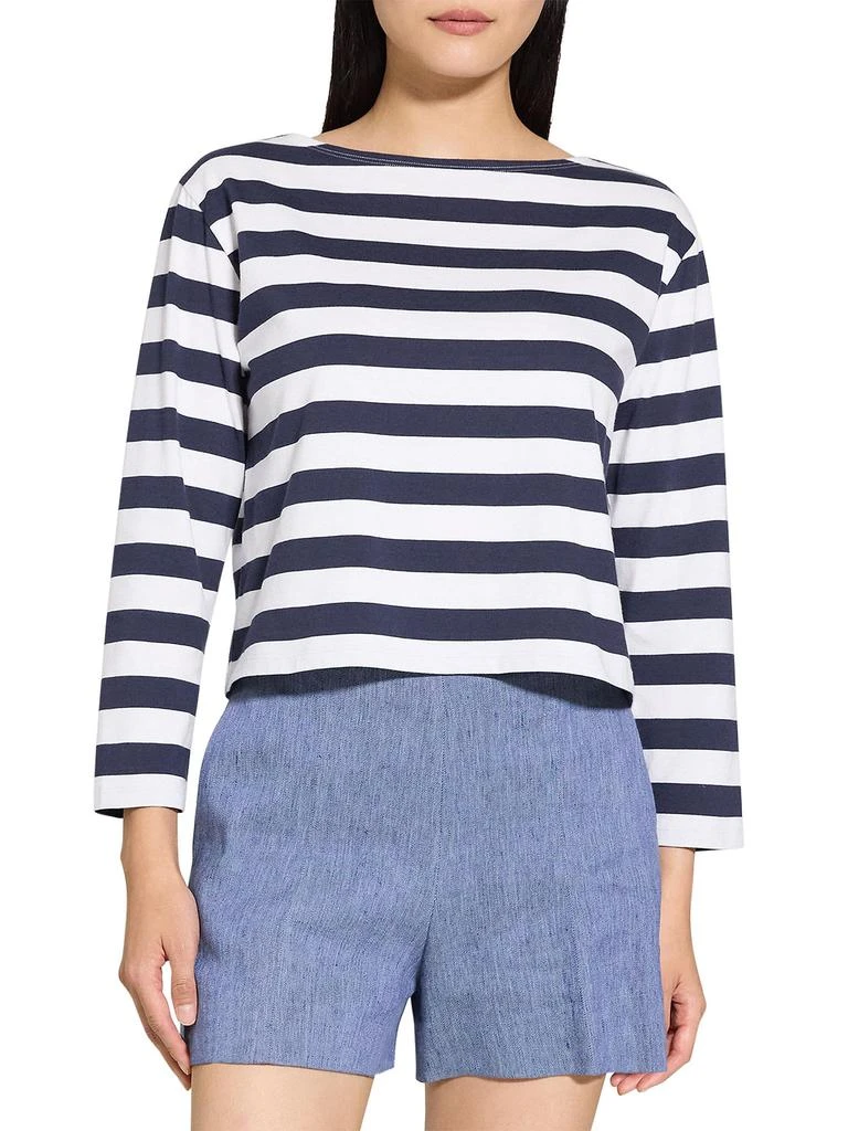 Theory Clinton Striped Cotton Boatneck T-Shirt 1