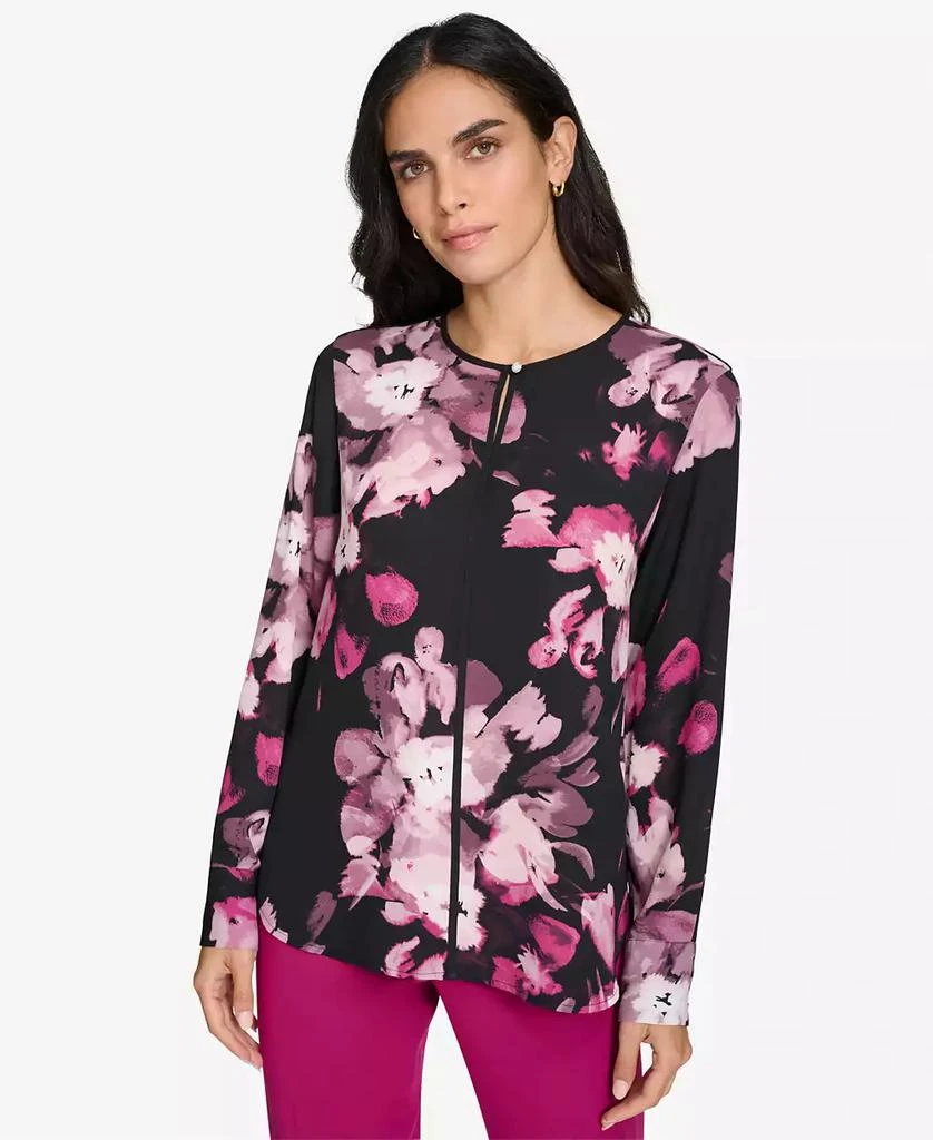 Calvin Klein Women's Petite Keyhole Long-Sleeve Blouse 1