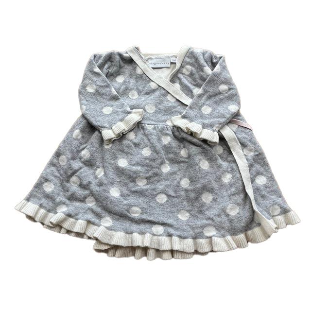 Elegant Baby Girls Gray Polka Dots Sweater Dress