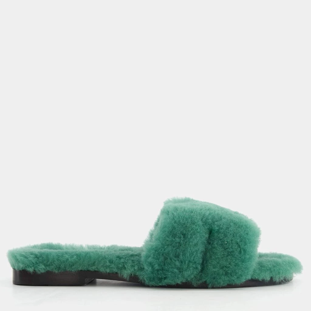 Hermes Hermes Vert Anglais Shearling Oran Sandals Size EU 37.5 1