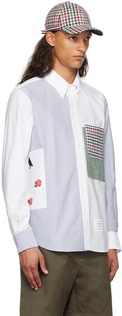 Thom Browne White & Blue Paneled Shirt 2