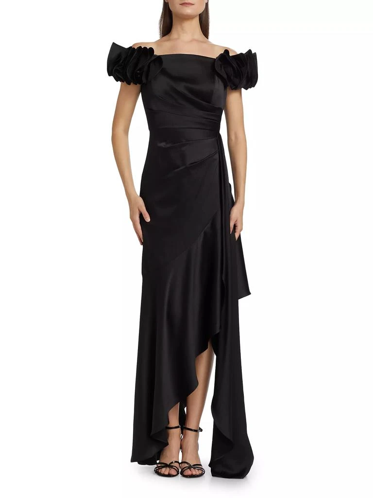 Teri Jon Satin Draped Off-The-Shoulder Gown 3