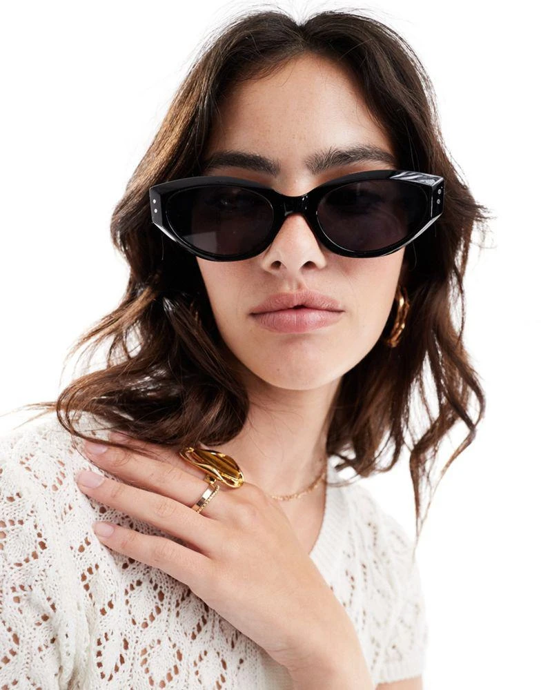 ASOS ASOS DESIGN cat eye sunglasses with bevel in black 1