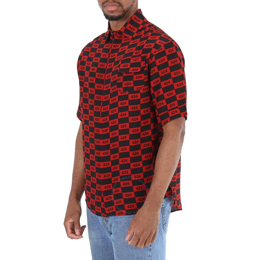 424 Men's Short-sleeve Repeat 424 Logo Shirt In Red/Black 3