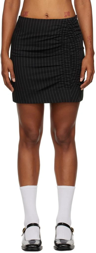 GANNI Black Ruched Miniskirt 1