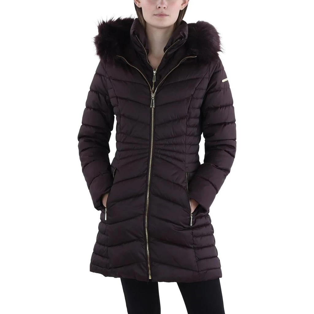 Laundry by Shelli Segal Womens Faux Fur Trim Hooded Puffer Jacket 1