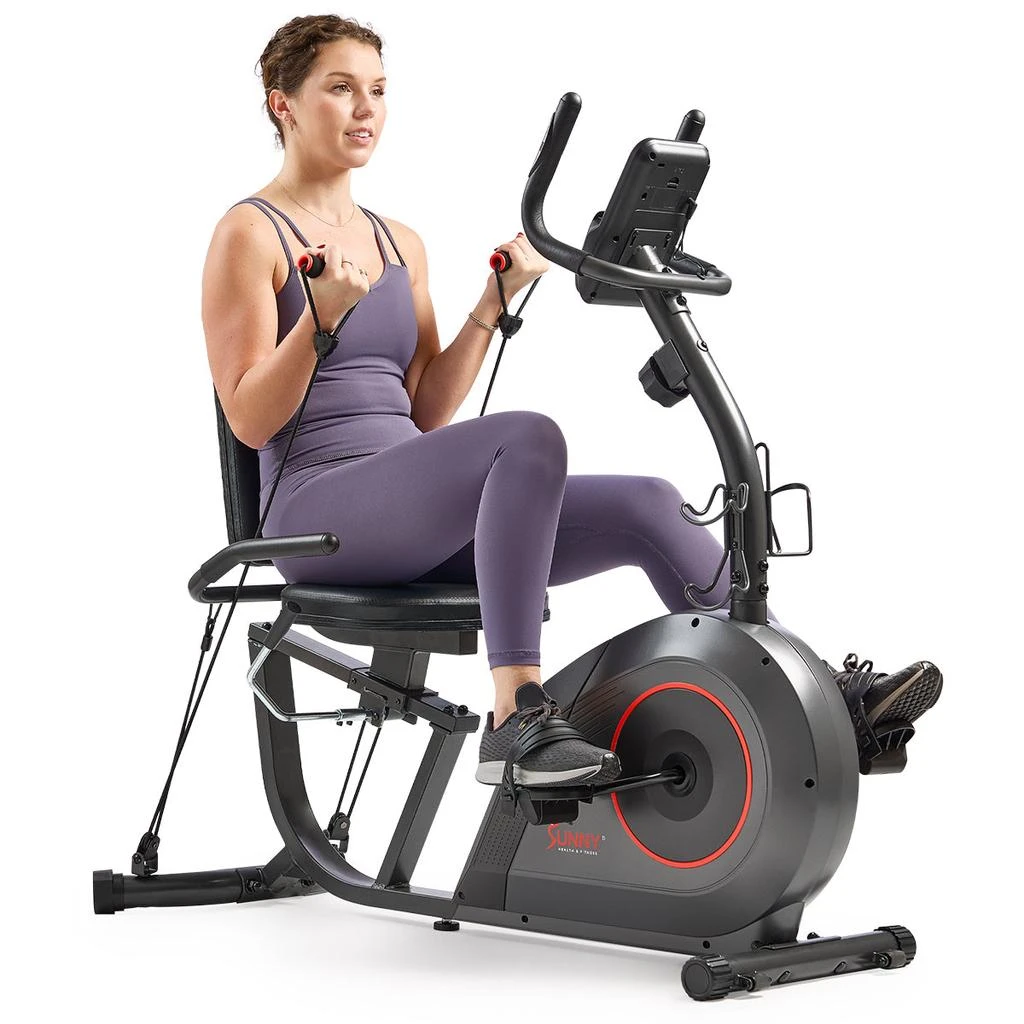 Sunny Health
Fitness 16-Level Smart Magnetic Resistance Recumbent Bike with Workout Bands