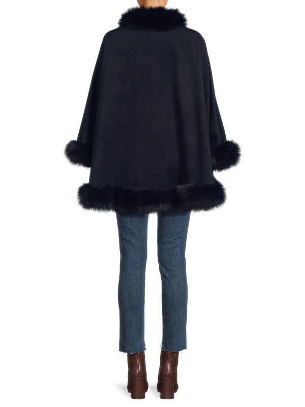 BELLE FARE Faux Fur Trim Cashmere Cape