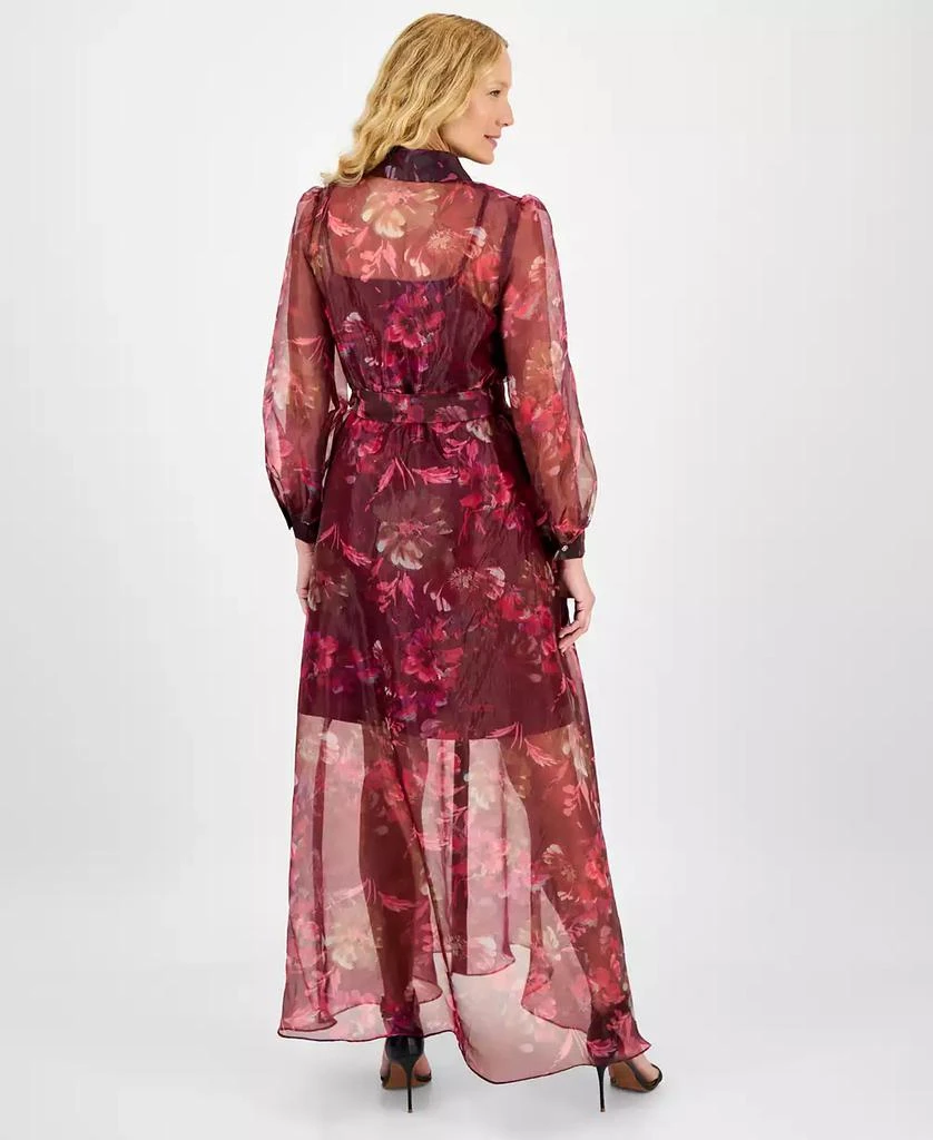 julia jordan Women's Printed Button-Front Long-Sleeve Gown 5