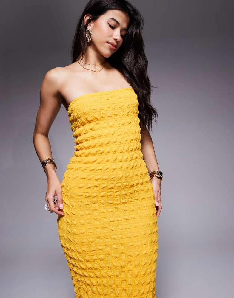 River Island River Island textured bandeau dress in yellow 4