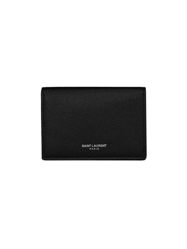 Yves Saint Laurent Business Card Holder With Flap In Grain De Poudre-embossed Leather 1