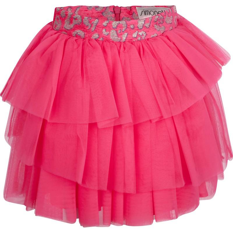 Simonetta Tulle ruffles skirt in pink with animal print waistband