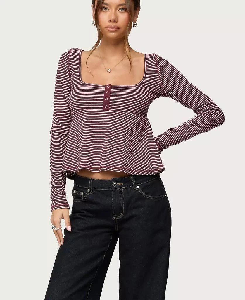 Edikted Women
s Sare Striped Babydoll Henley Top 4