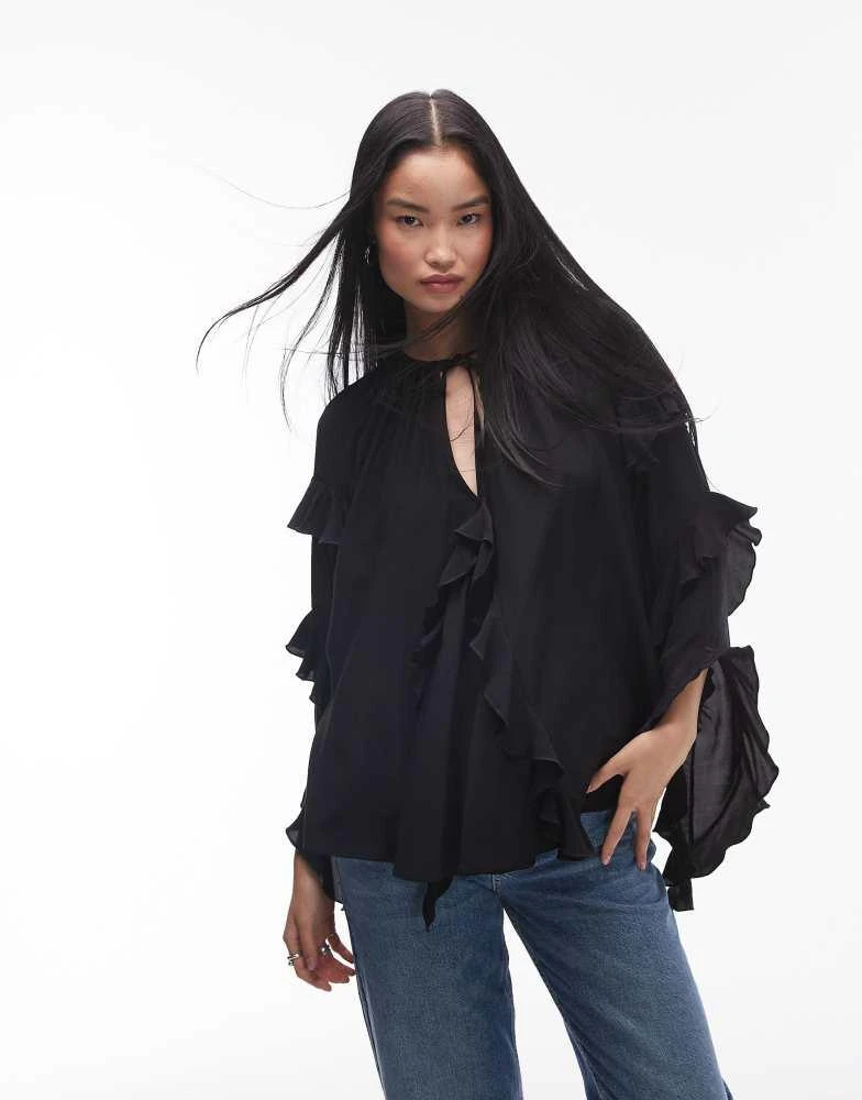 Topshop Topshop ultra femme frill top in black 1