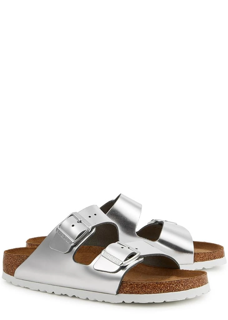 Birkenstock Arizona metallic silver leather sliders 2