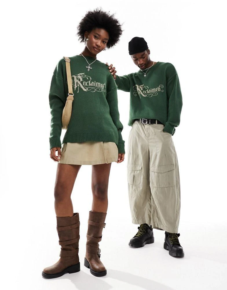 Reclaimed Vintage Reclaimed Vintage unisex oversized jumper with logo in green 3