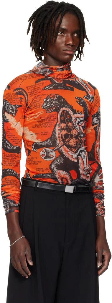 LU'U DAN Orange & Black Masked Mesh Turtleneck 2