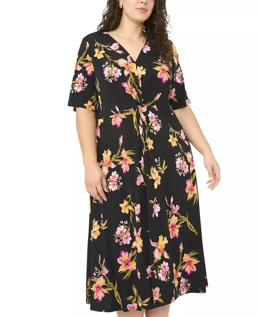 MSK Plus Size V-Neck Printed Midi Dress 2