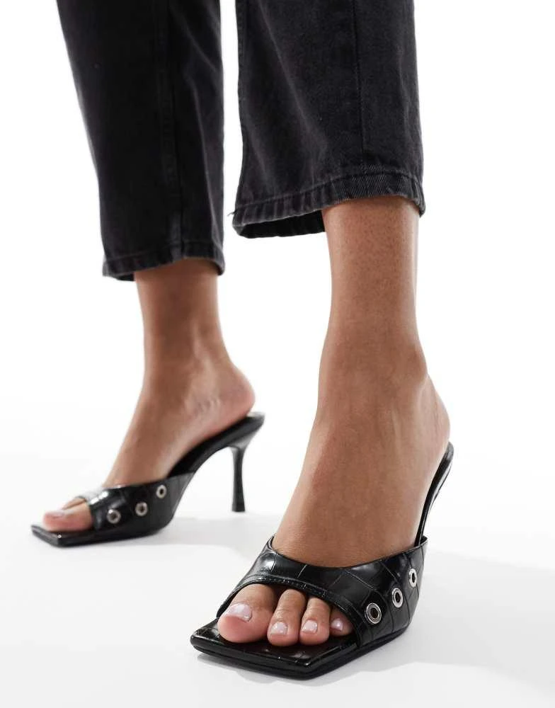 ASOS ASOS DESIGN Hammer eyelet detail mid heeled mules in black 3