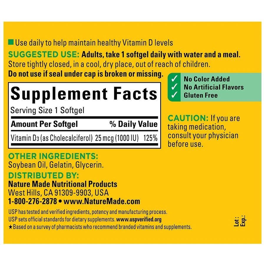 Nature Made Vitamin D3 1000 IU (25 mcg) Softgels 4