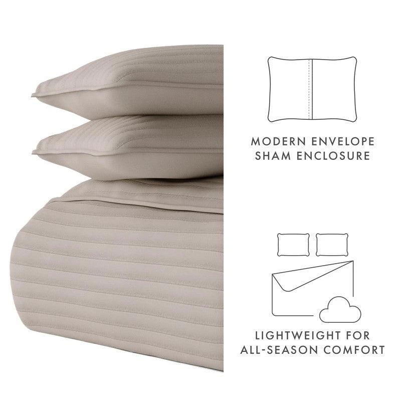 IENJOY HOME Stripes Stitch Latte Quilt Coverlet Set Modern Ultra Soft Microfiber Bedding 4