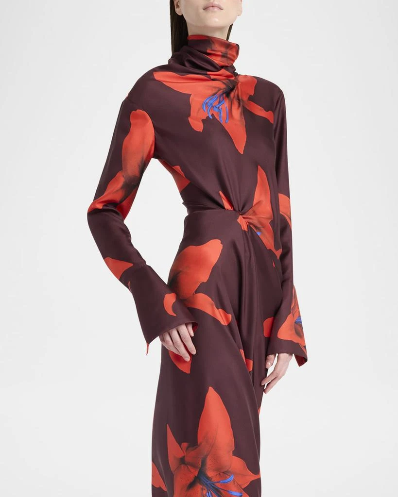 Alexander McQueen Turtleneck Floral Twisted Long-Sleeve Midi Dress 5