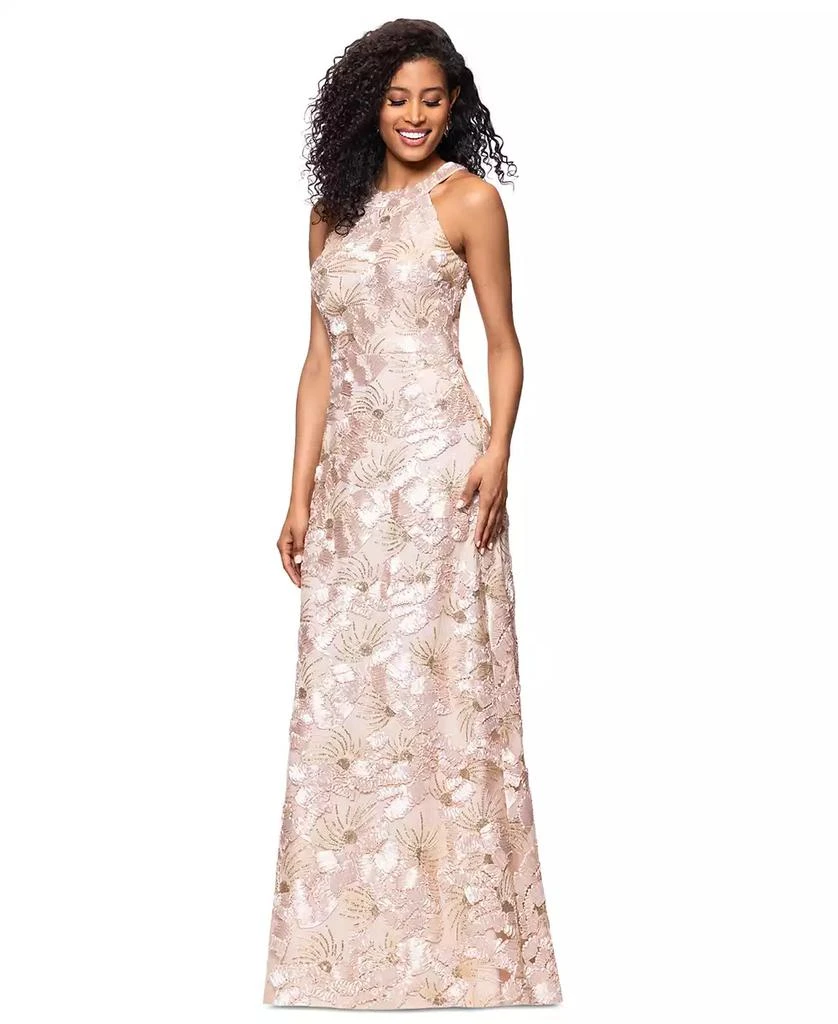 Betsy & Adam Women's Sequined Soutache Halter Gown 2