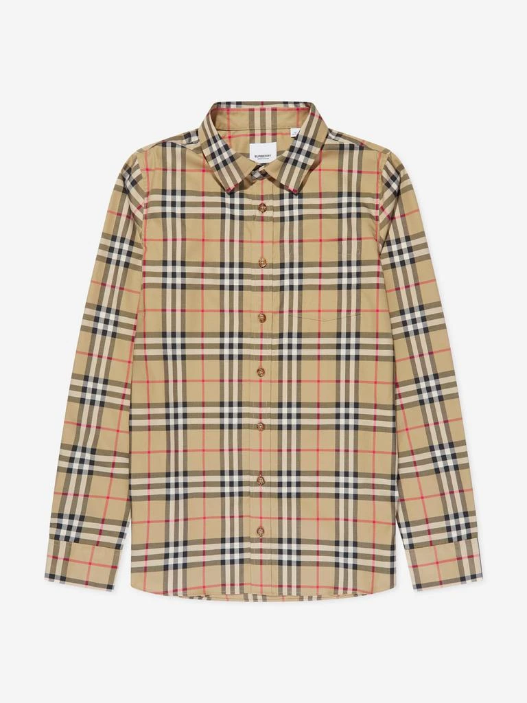 Burberry Kids Burberry Boys Owen Long Sleeve Check Shirt in Beige 1