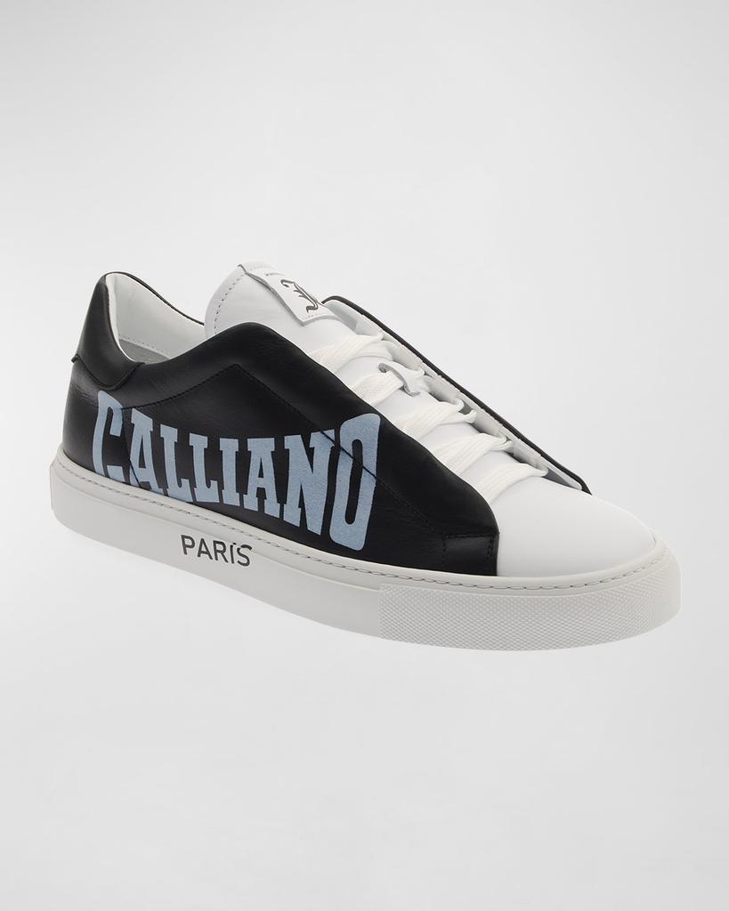 John Galliano Paris Men's Typographic Logo Hidden-Lace Low-Top Sneakers, White/Black