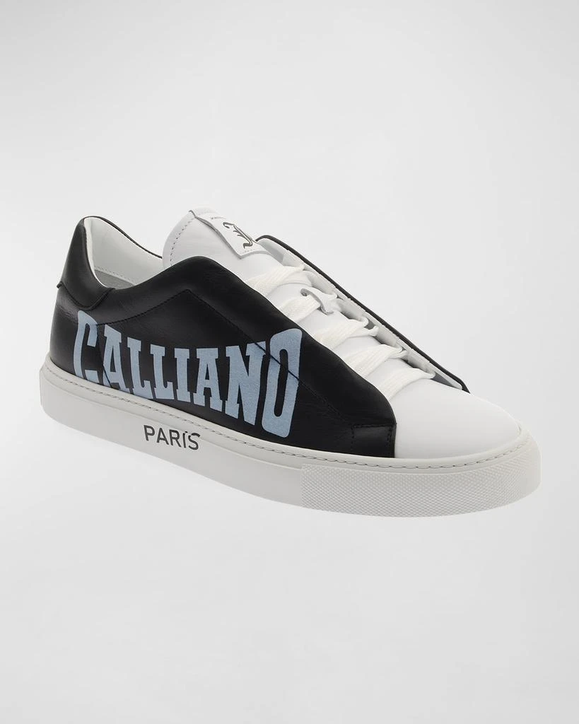 John Galliano Paris Men's Typographic Logo Hidden-Lace Low-Top Sneakers, White/Black 2