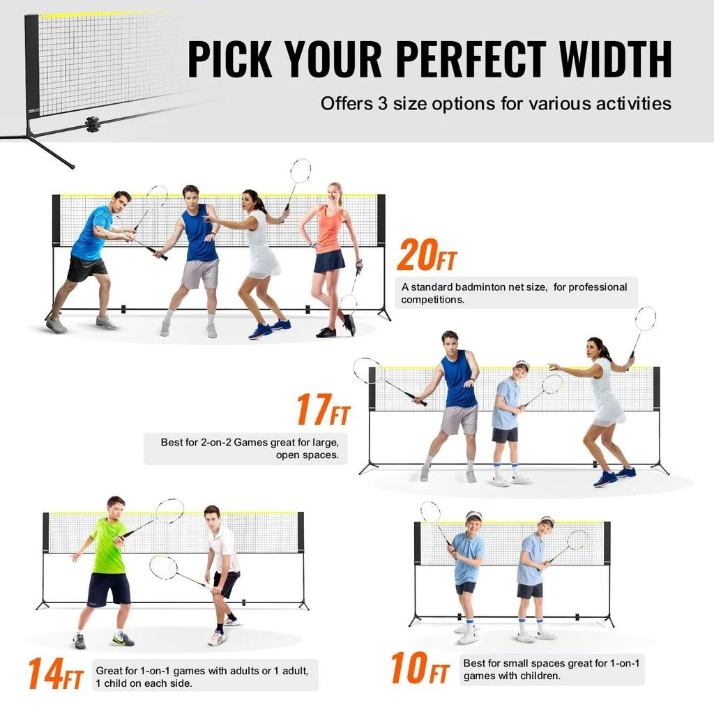 VVOR Badminton Net, Height Adjustable Volleyball Net, 14ft Wide Foldable Pickleball Net, Portable Easy Setup Tennis Net Set with Poles, Stand and Carry Bag, for Kids Backyard Game Indoor Outdoor Use 3