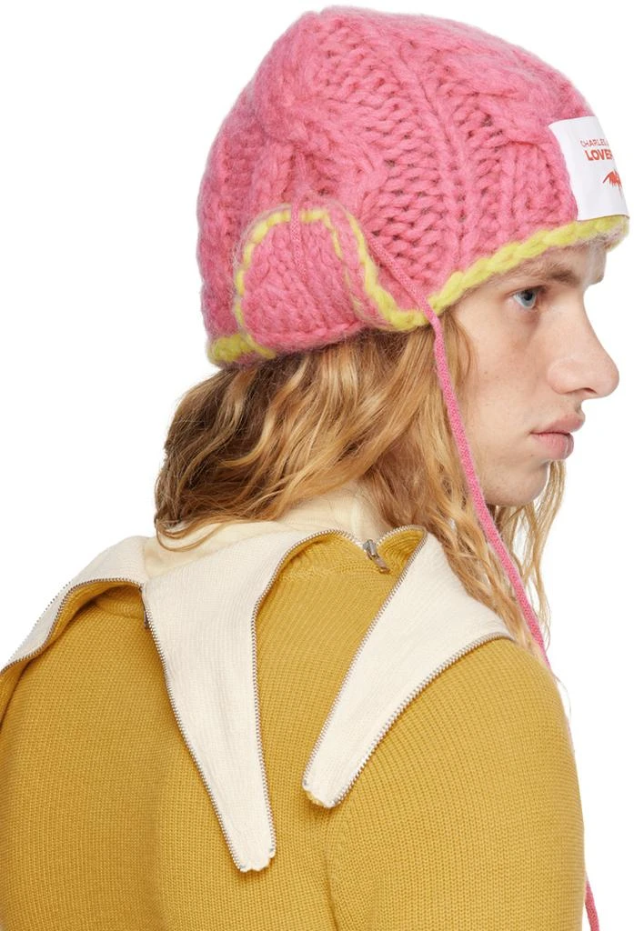 Charles Jeffrey Loverboy Pink & Yellow Chunky Aviator Beanie 3