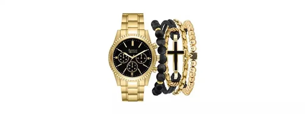 American Exchange Men's Quartz Shiny Gold Tone Metal Watch, 44.8mm 1