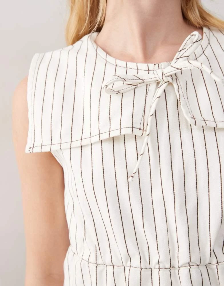Reclaimed Vintage Reclaimed Vintage mini denim dress with sailor collar and frill hem in ecru pinstripe 4