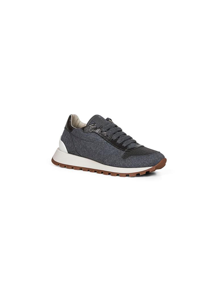 Brunello Cucinelli BRUNELLO CUCINELLI | Grey flannel embroidered sneakers | Women | 36