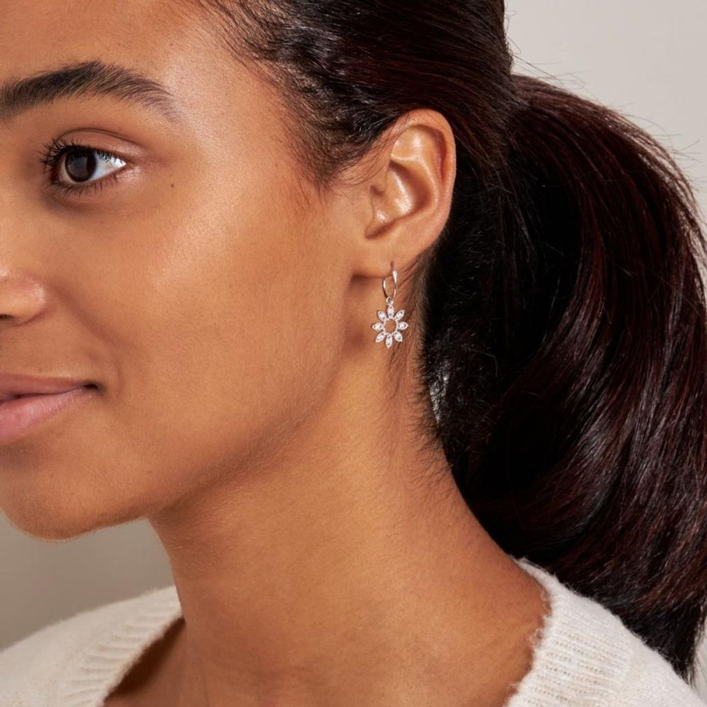 Dinny Hall 14k gold diamond jasmine flower hoop drop earrings