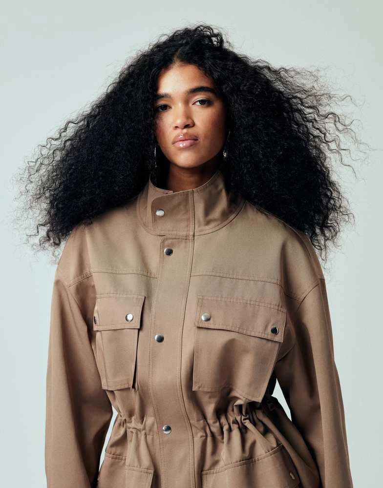 ASOS ASOS DESIGN funnel neck utility detail jacket in brown 2