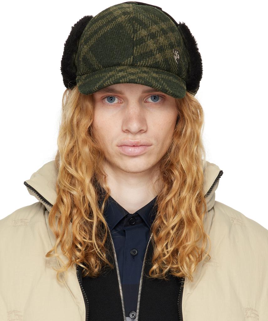 Shop Green Shearling Trim Corduroy Trapper Cap on Sale at