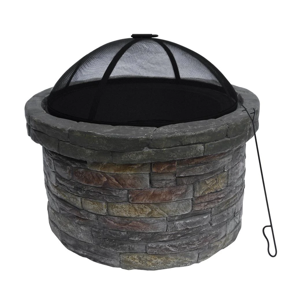 Teamson Home 26.5" Outdoor Round Stone Wood Burning Fire Pit with Steel Base 1