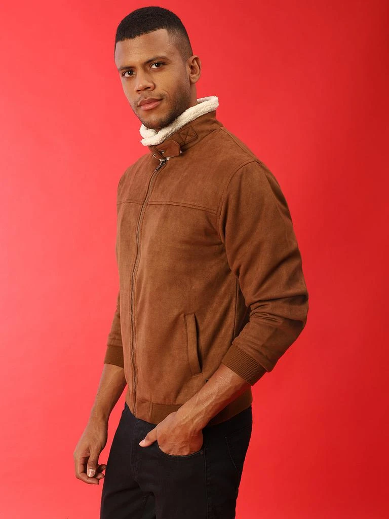 Campus Sutra Men Brown Suede Windcheater Outdoor Bomber Jacket 2