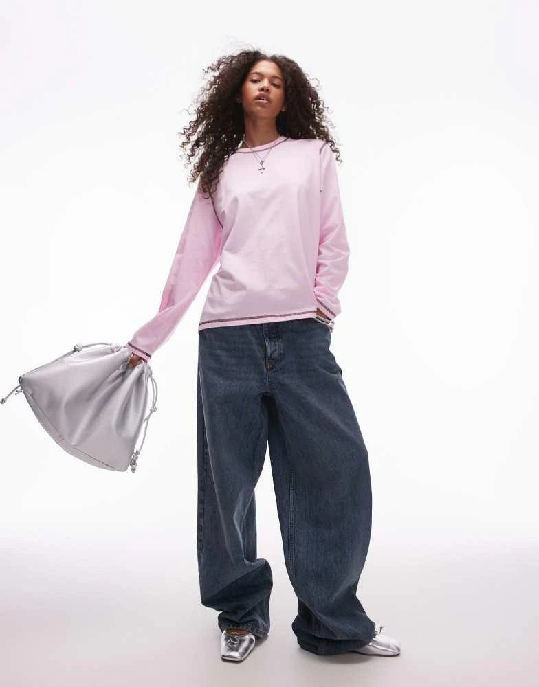 Résumé Resume oversized long sleeve t-shirt in baby pink with contrast stitch 1