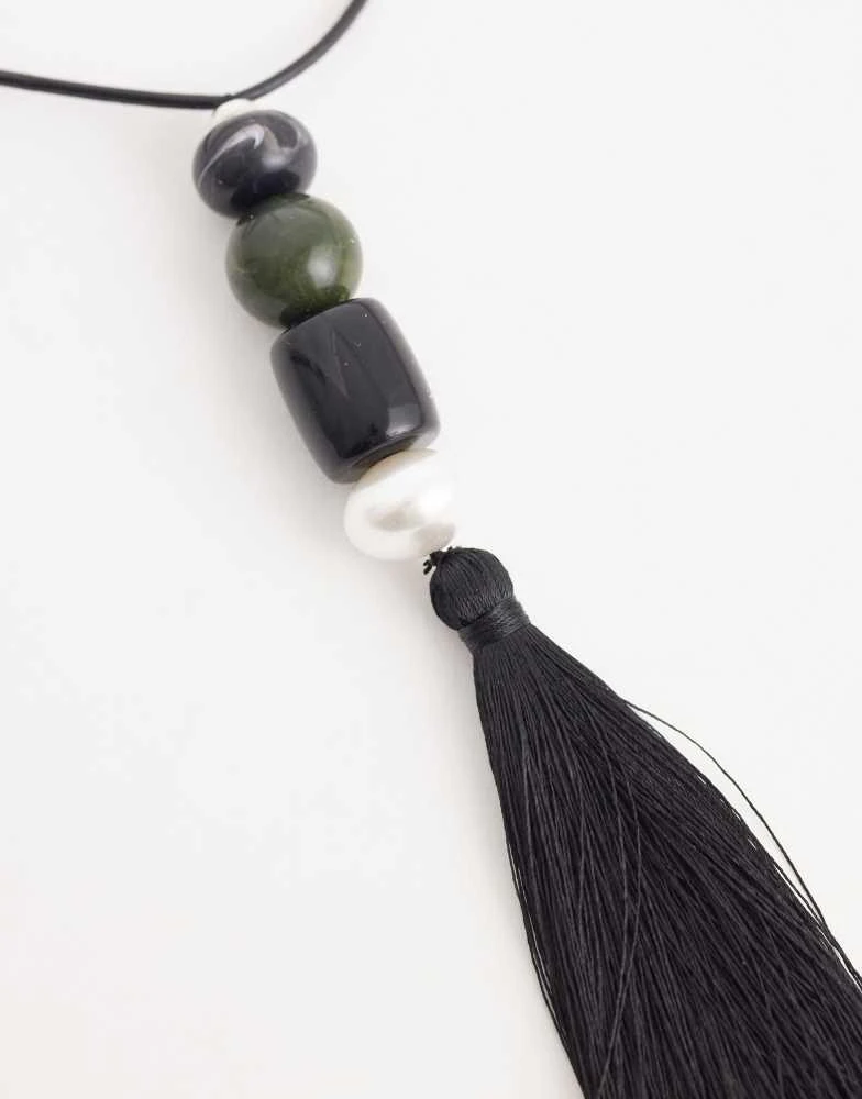 Mango Mango statement tassel necklace in silver 4