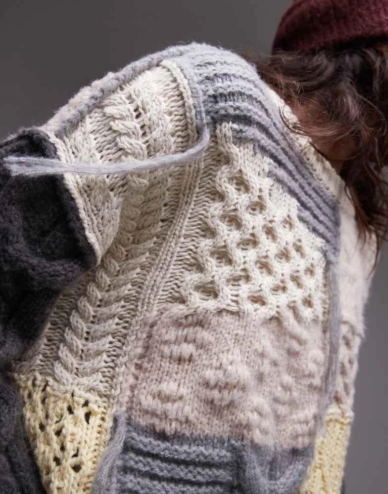 Topshop Topshop knitted chunky oversized patchwork jumper in multi 3