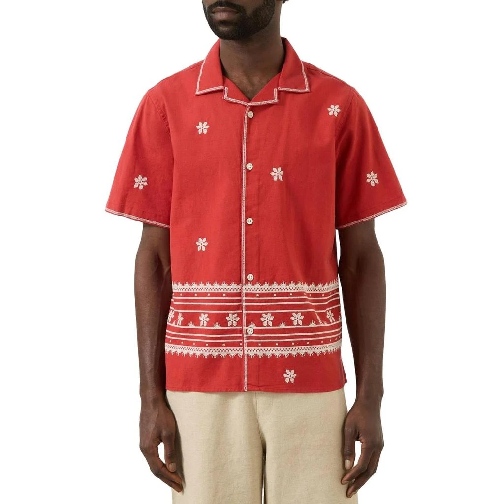 Wax London Didcot Daisy Embroidery Shirt In Red/ecru 1